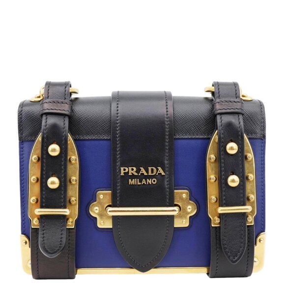 Prada  Cahier City Saffiano Leather Shoulder Bag Blue - Picture 1 of 14